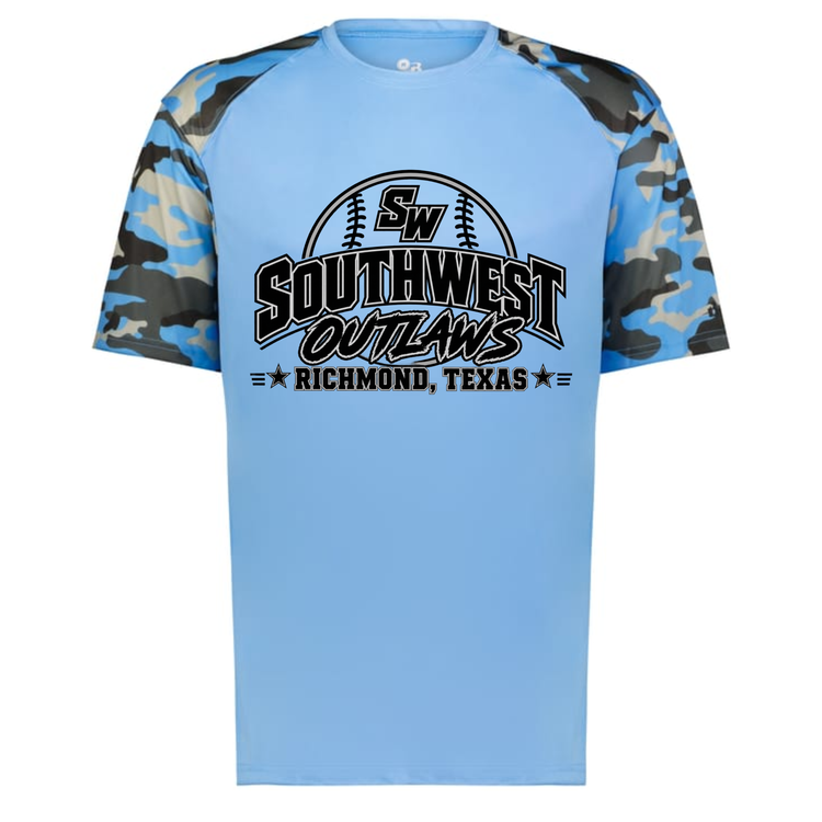Southwest Outlaws with Southwest Outlaws Baseball Design - CAMO Shirt
